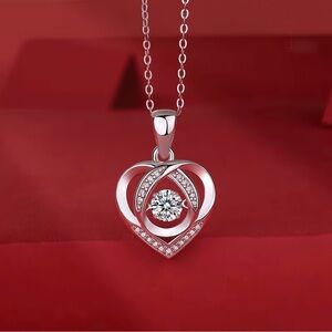 Sterling Heart Pendant Necklace with Clear Center Stone